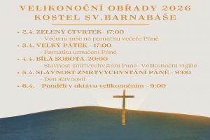 Pozvánka na velikonoční bohuslužby a obřady v kostele sv. Barnabáše